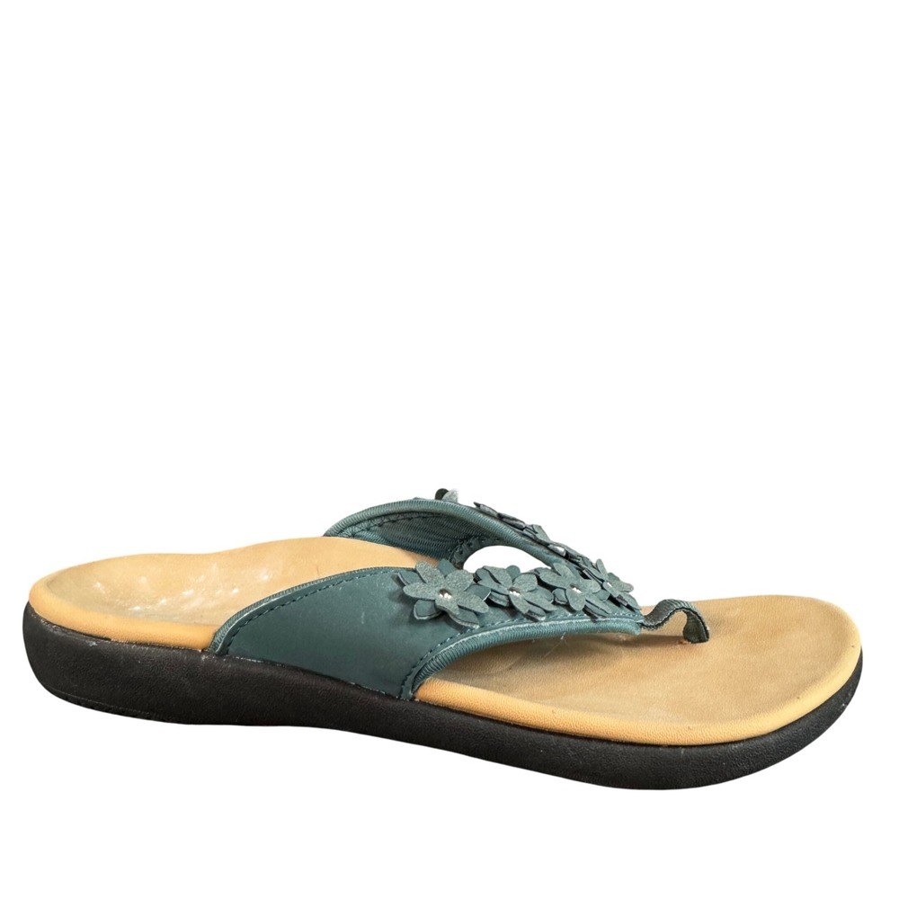 Spenco Womens Orthotic Thong Sandals Teal Green Floral Applique Flip Flops 9